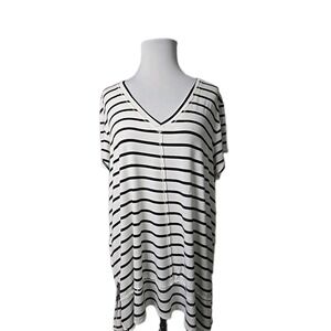 H By Bordeaux Ivory Black Striped Jersey T-shirt 2X NWT